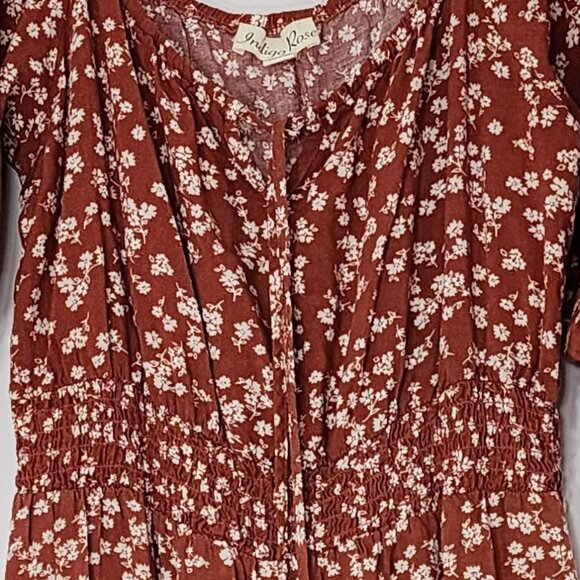 Indigio Rose Women`s Autumn Rust Floral Dress, SZ Large - Picture 4 of 4